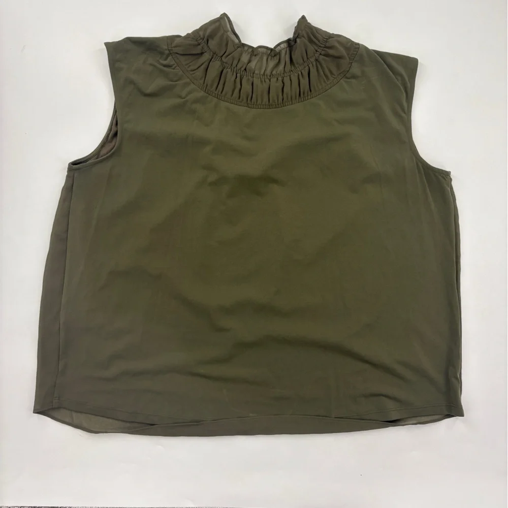 Calvin Klein Dark Green Ruffle Neck Blouse - Picture 6 of 6